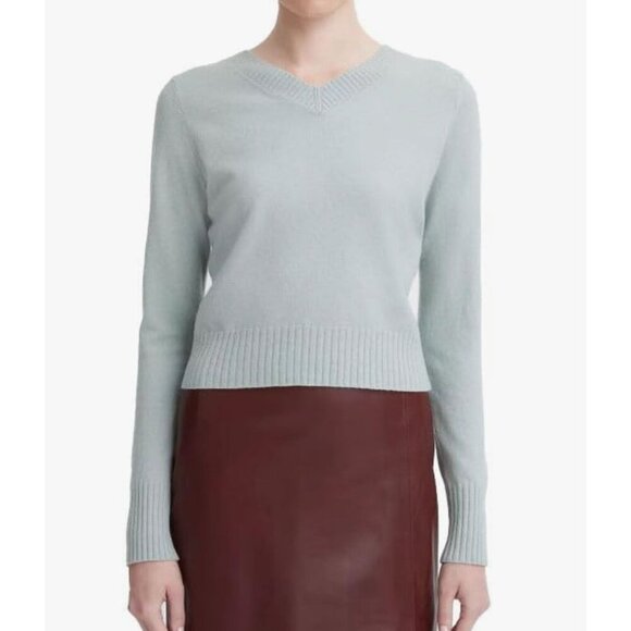 Vince Women's Cropped V Neck Pullover Cashmere Wool Blend in Sea Mist Size Small - Picture 1 of 7